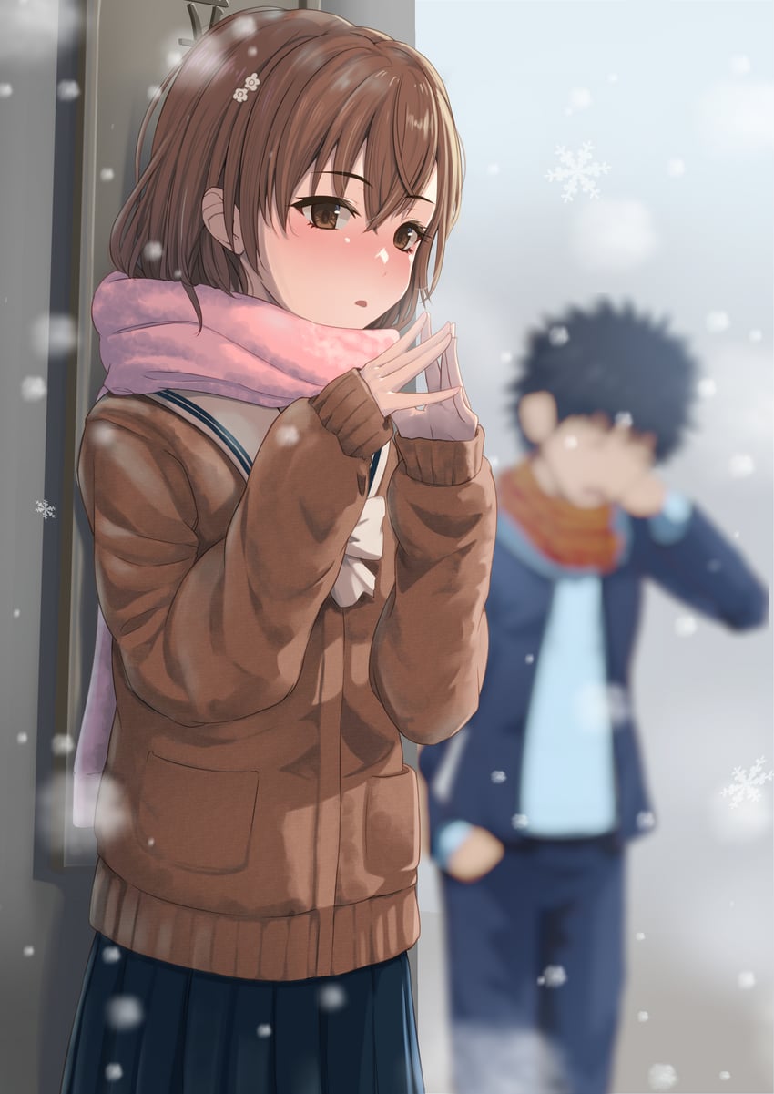 misaka mikoto and kamijou touma (toaru majutsu no index and 2 more) drawn by k3rd