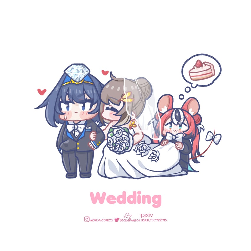 ouro kronii, nanashi mumei, and hakos baelz (hololive and 1 more) drawn by monja_(monja0521)