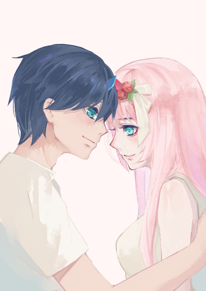 zero two and hiro (darling in the franxx) drawn by chu_dengdeng