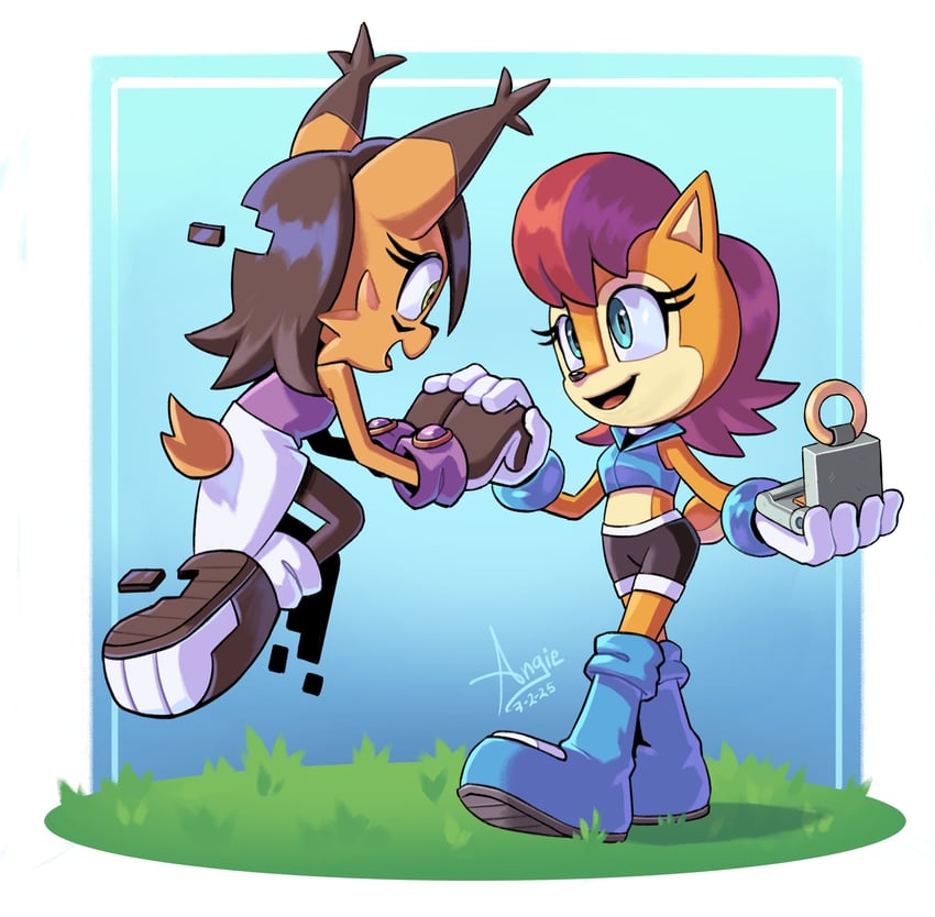 sally acorn, nicole the holo-lynx, and nicole (sonic and 1 more) drawn by angiethecat