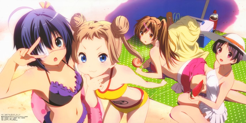 takanashi rikka, nibutani shinka, dekomori sanae, and tsuyuri kumin (megami magazine and 1 more) drawn by ikeda_kazumi