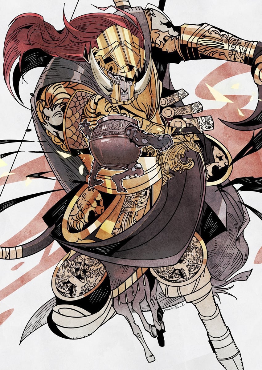 starscourge radahn, living jar, iron fist alexander, and leonard (elden ring) drawn by herheim
