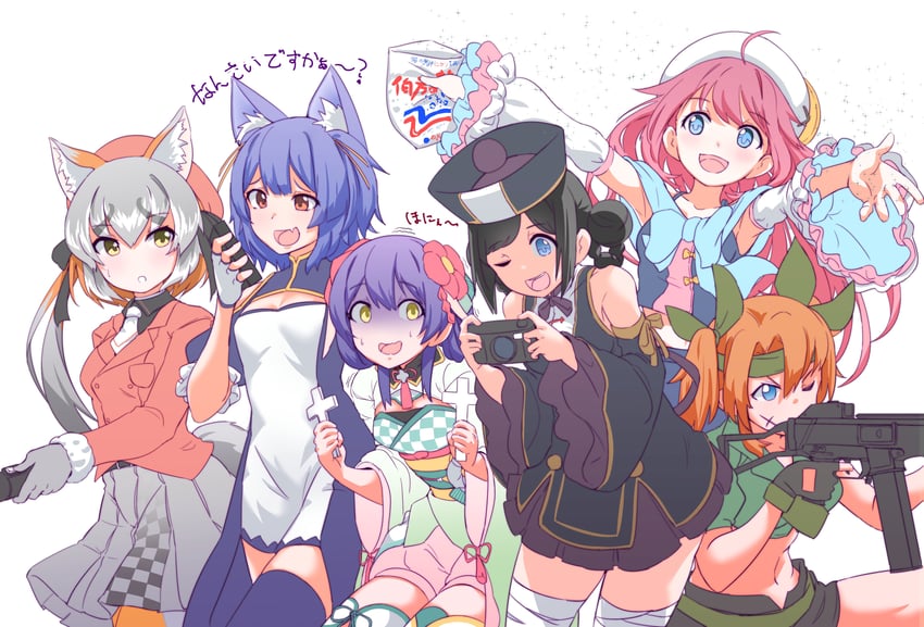 island fox, rurun rururica, irodori mayoi, hanakoto igusa, mizugame mia, and 1 more (kemono friends and 4 more) drawn by lowlandgorilla