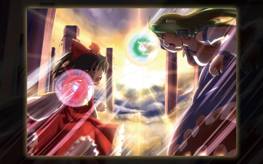 hakurei reimu and kochiya sanae (touhou) drawn by s@s