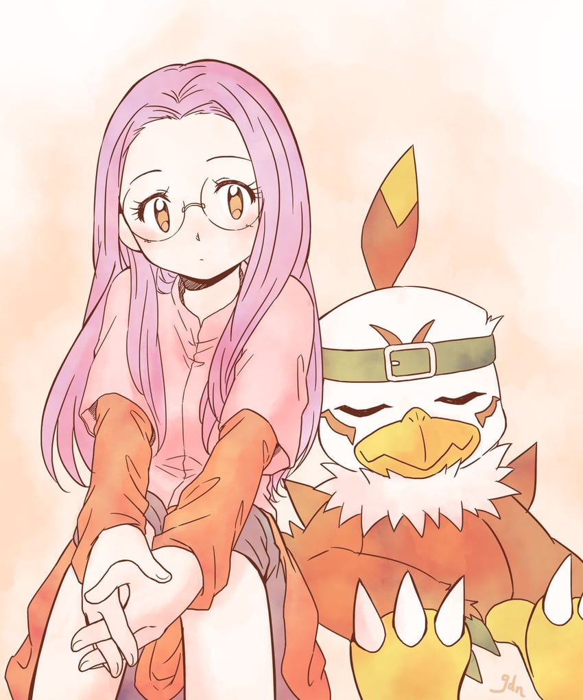 inoue miyako and hawkmon (digimon and 1 more) drawn by gdn0522