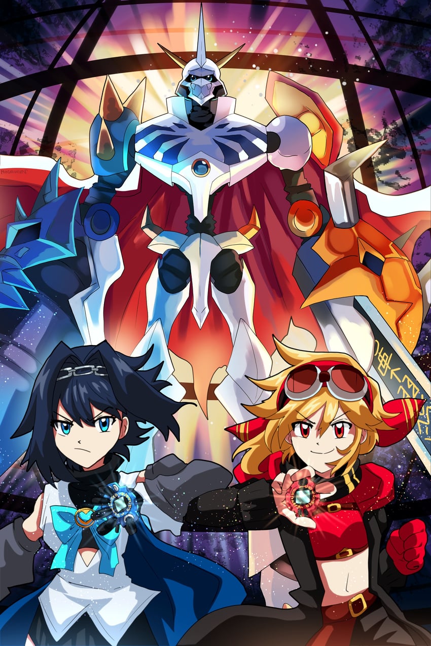 ouro kronii, kaela kovalskia, and omegamon (hololive and 3 more) drawn by miku_(mikururun)