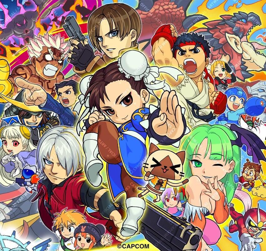 chun-li, morrigan aensland, lilith, ryu, dante, and 15 more (street fighter and 15 more) drawn by tamio