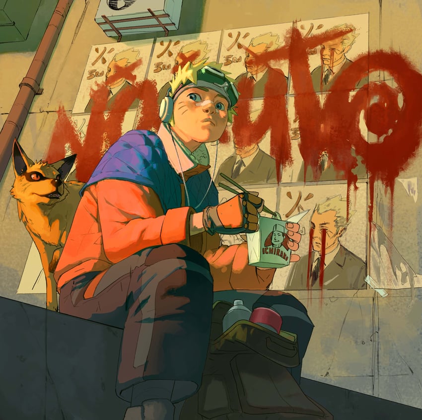uzumaki naruto, kurama, and sarutobi hiruzen (naruto) drawn by naykeed