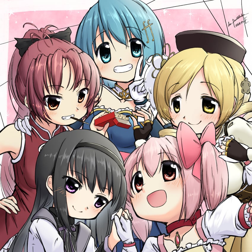 akemi homura, kaname madoka, miki sayaka, sakura kyoko, and tomoe mami (mahou shoujo madoka magica) drawn by durchfallkaffee_levante