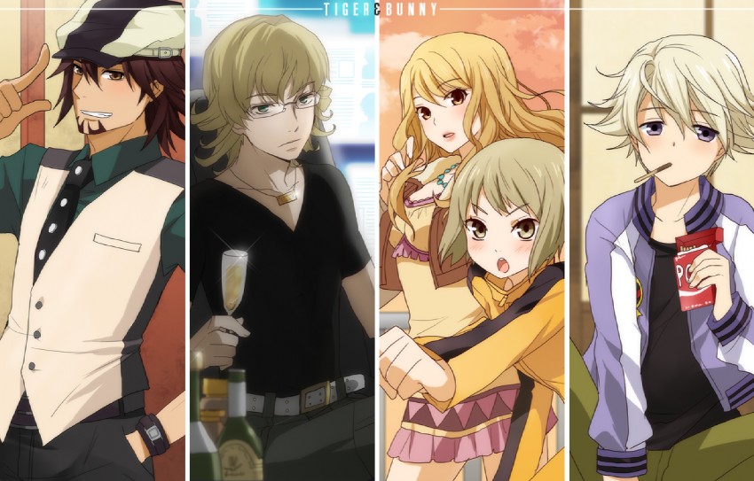 barnaby brooks jr., kaburagi t. kotetsu, ivan karelin, huang pao-lin, and karina lyle (tiger & bunny) drawn by kurot