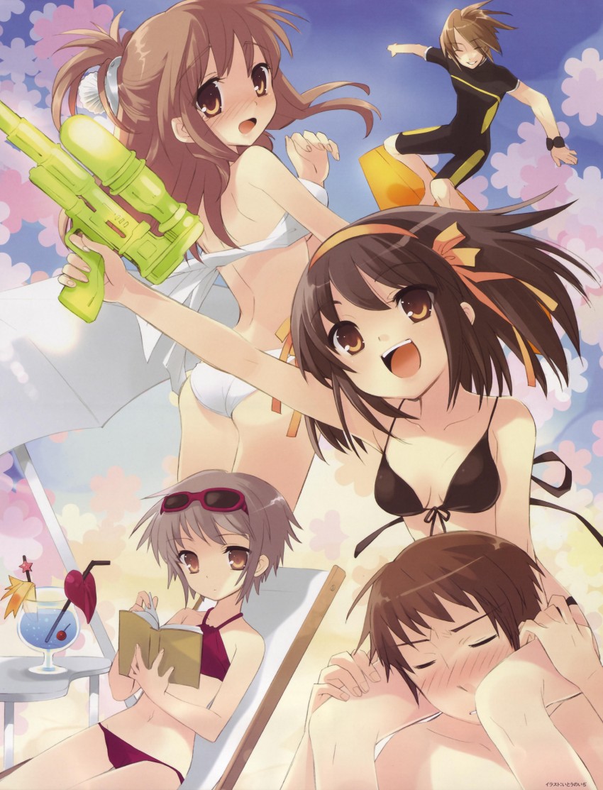 suzumiya haruhi, nagato yuki, asahina mikuru, kyon, and koizumi itsuki (suzumiya haruhi no yuuutsu) drawn by ito_noizi