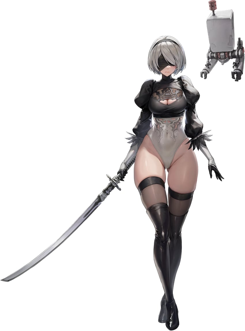 2b and pod (goddess of victory: nikke and 2 more) drawn by bumcha