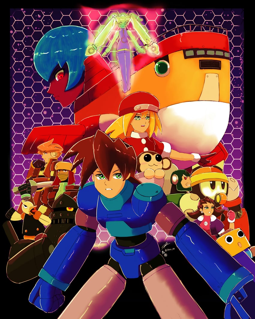 tron bonne, roll caskett, servbot, mega man volnutt, data, and 7 more (mega man and 4 more) drawn by jakov_s