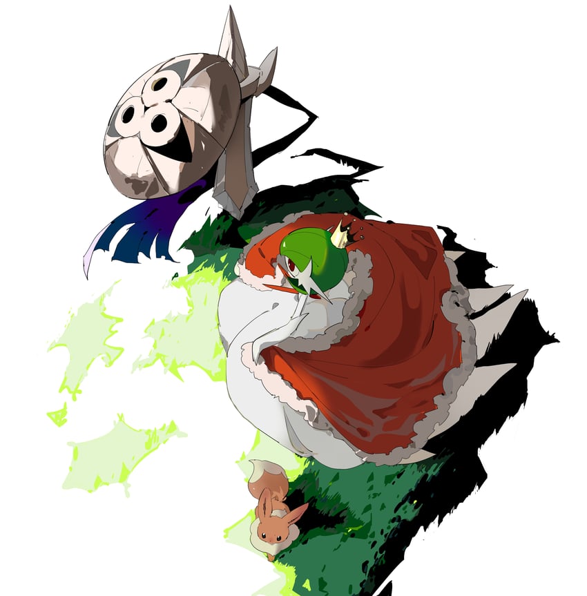 gardevoir, eevee, mega gardevoir, and aegislash (pokemon) drawn by apios