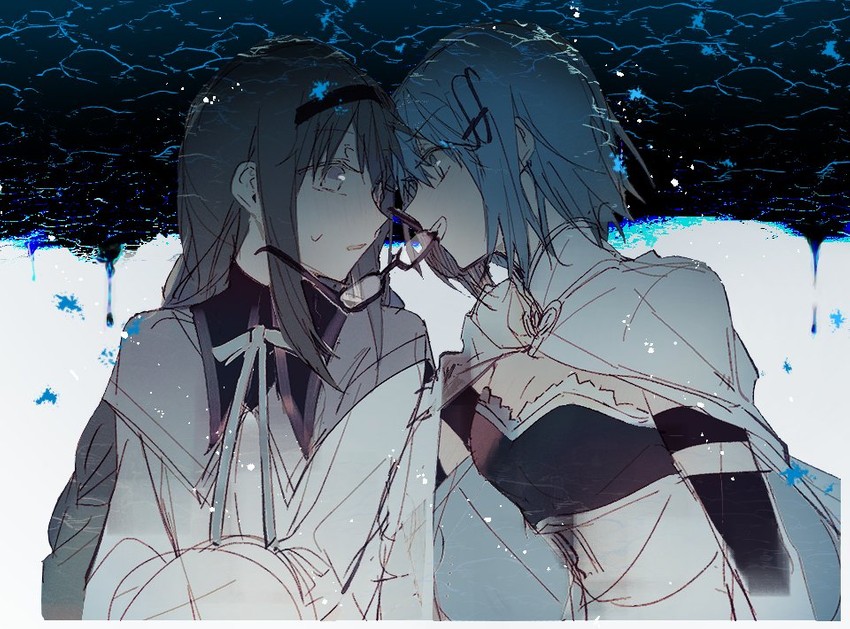 akemi homura and miki sayaka (mahou shoujo madoka magica) drawn by hatyo