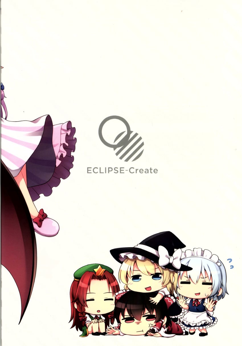 hakurei reimu, kirisame marisa, izayoi sakuya, patchouli knowledge, hong meiling, and 1 more (touhou) drawn by nogisaka_kushio