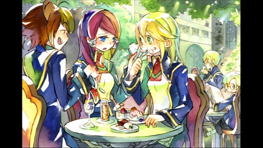 makoto nanaya, noel vermillion, ragna the bloodedge, jin kisaragi, tsubaki yayoi, and 1 more (blazblue)