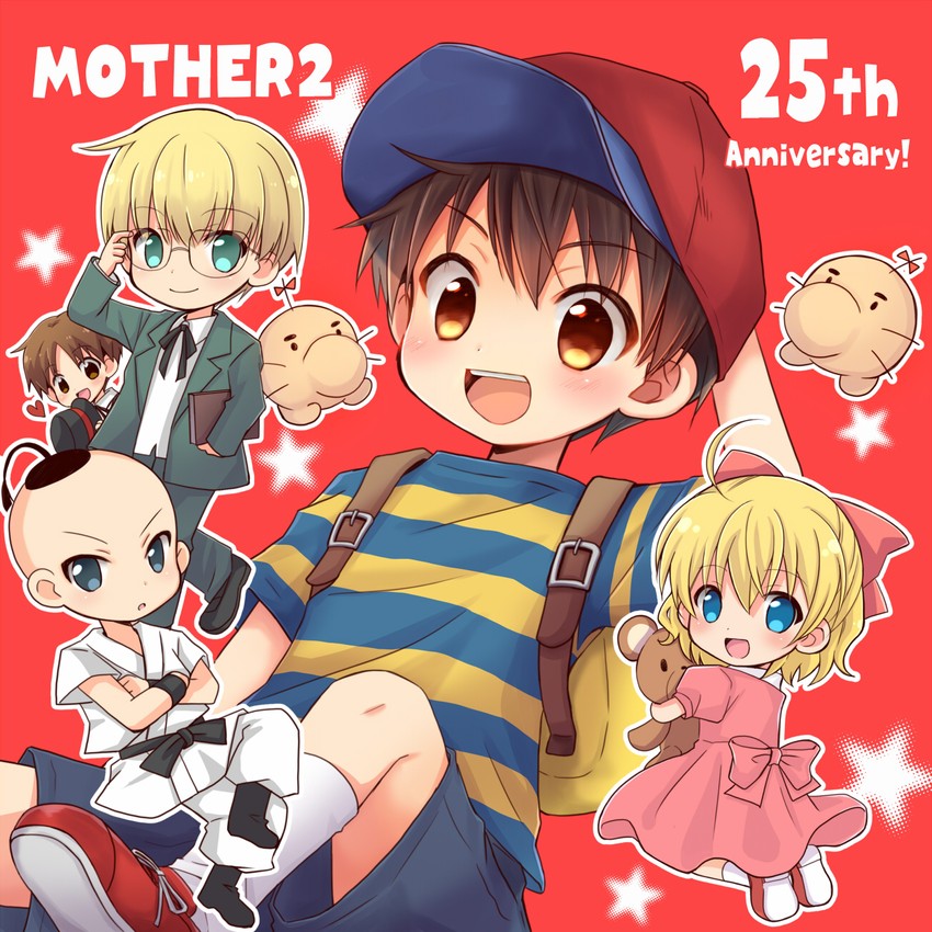 ness, paula, doseisan, jeff andonuts, poo, and 2 more (mother and 1 more) drawn by chana_gon