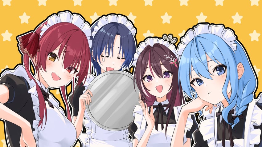 houshou marine, hoshimachi suisei, azki, and hiodoshi ao (hololive and 1 more) drawn by nisi_ki_no