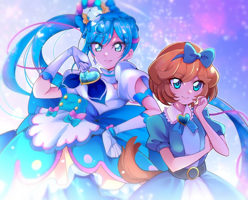 fuwa kokone, pam-pam, and cure spicy (precure and 1 more) drawn by mitsuki_tayura