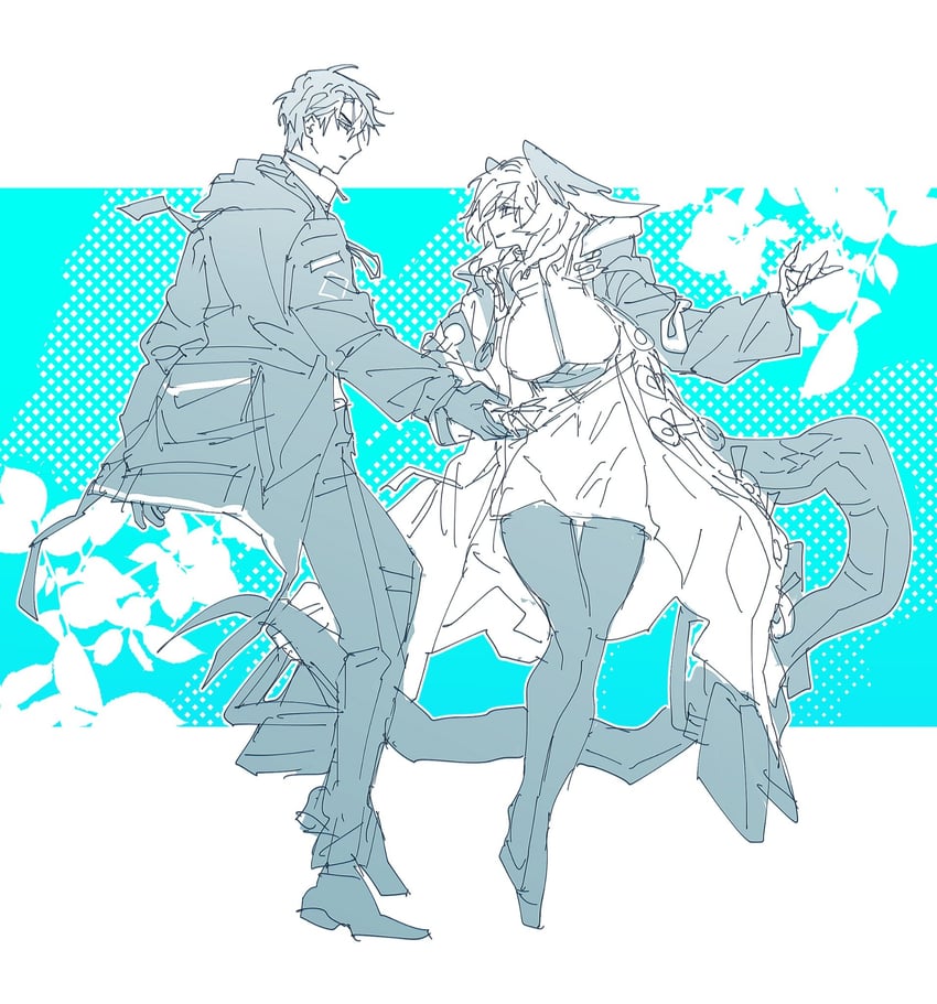 doctor, ho'olheyak, and male doctor (arknights) drawn by remsrar