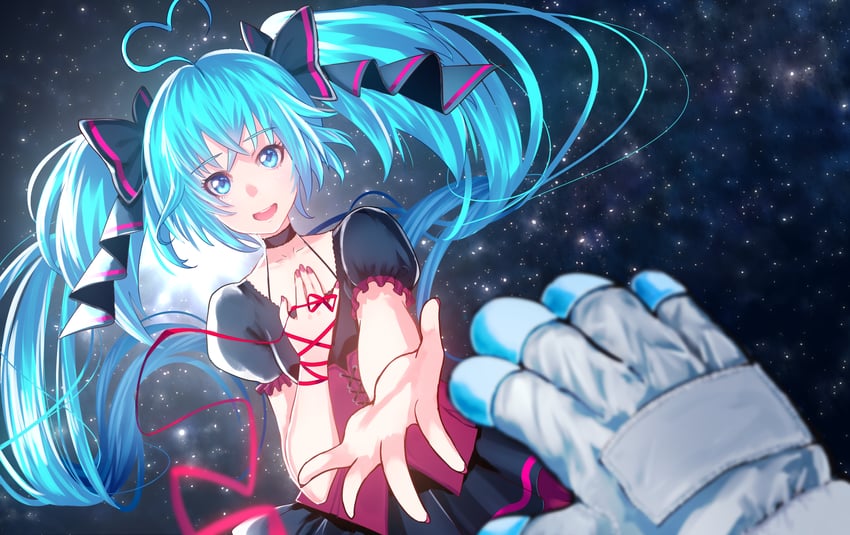 hatsune miku (vocaloid and 1 more) drawn by asanome