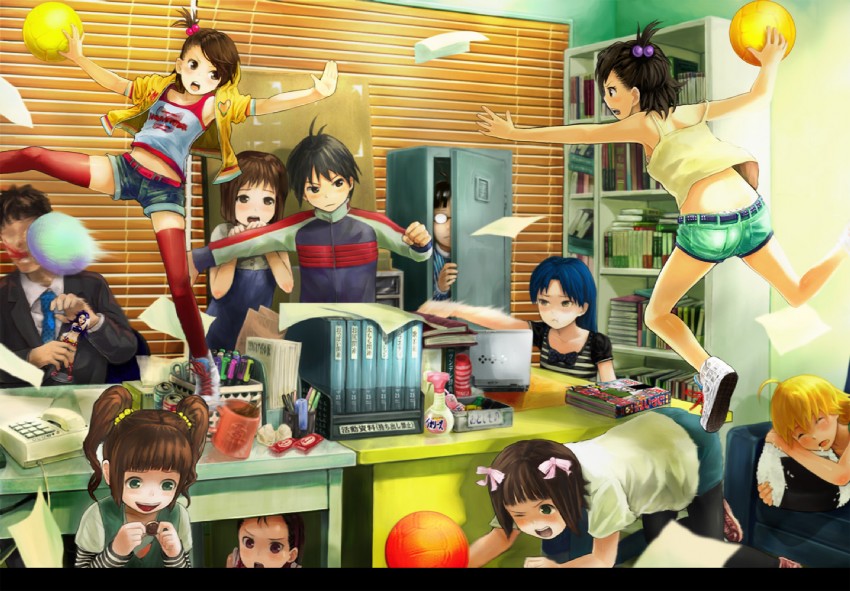 producer, hoshii miki, kisaragi chihaya, amami haruka, kikuchi makoto, and 7 more (idolmaster) drawn by okazun