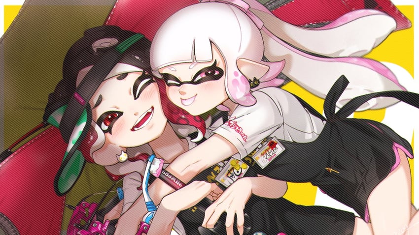 inkling player character, inkling girl, octoling player character, and octoling girl (splatoon) drawn by yeneny