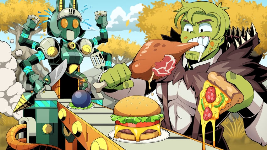 beowulf, shrek, and robo-fortune (skullgirls and 1 more) drawn by pechamaju