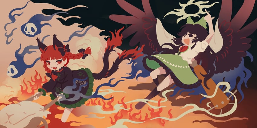 kaenbyou rin and reiuji utsuho (touhou) drawn by bei_iii