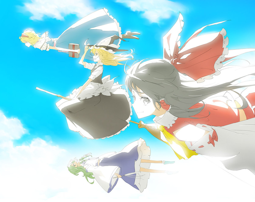 hakurei reimu, kirisame marisa, kochiya sanae, and alice margatroid (touhou) drawn by minakata_sunao