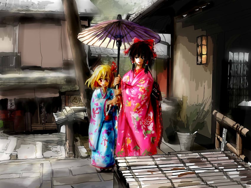 hakurei reimu and rumia (touhou) drawn by fifiruu