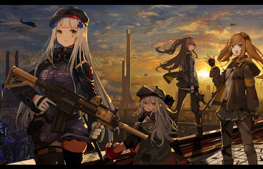 hk416, ump45, ump9, and g11 (girls' frontline) drawn by hukahire0120