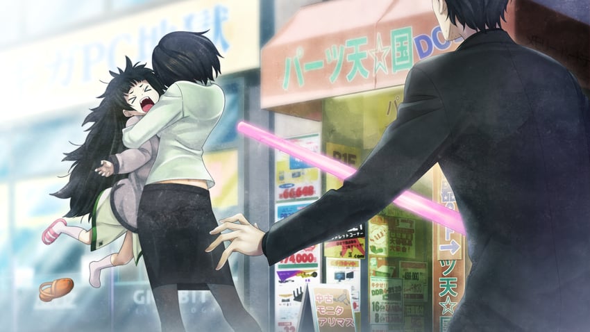 okabe rintarou, hiyajou maho, and judy reyes (steins;gate and 1 more) drawn by huke
