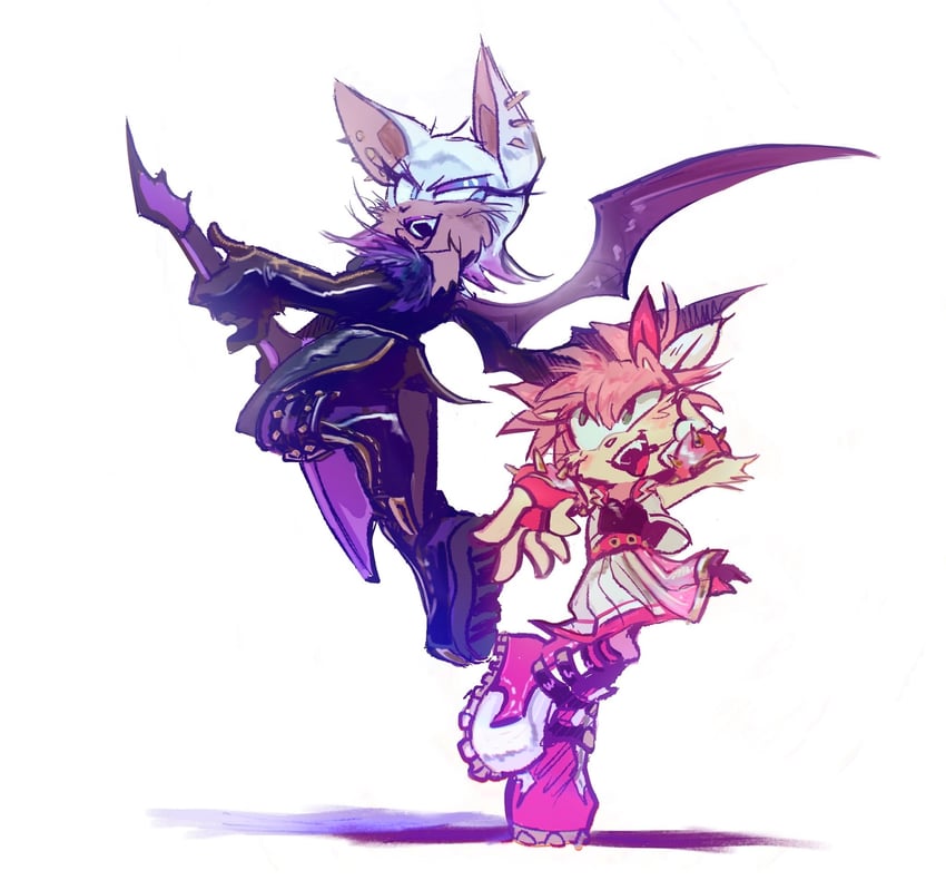 amy rose and rouge the bat (sonic and 1 more) drawn by rat_riot