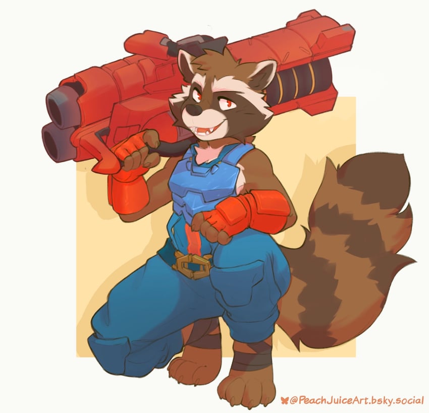 rocket raccoon (marvel and 2 more) drawn by peachjuice_art