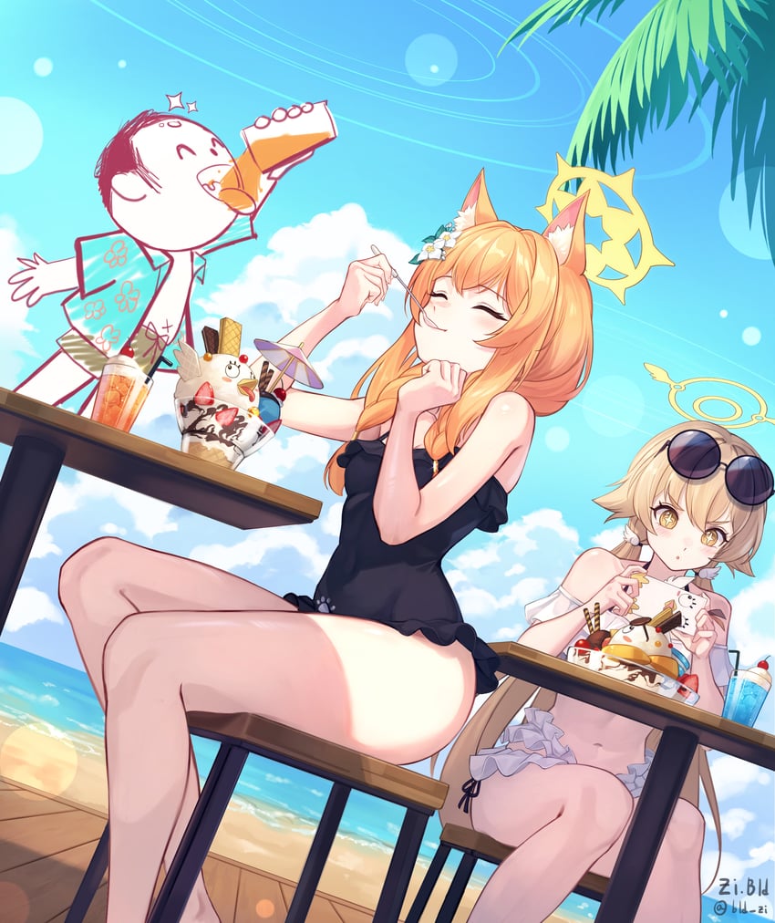 sensei, doodle sensei, mari, hifumi, and peroro (blue archive) drawn by bld_zi