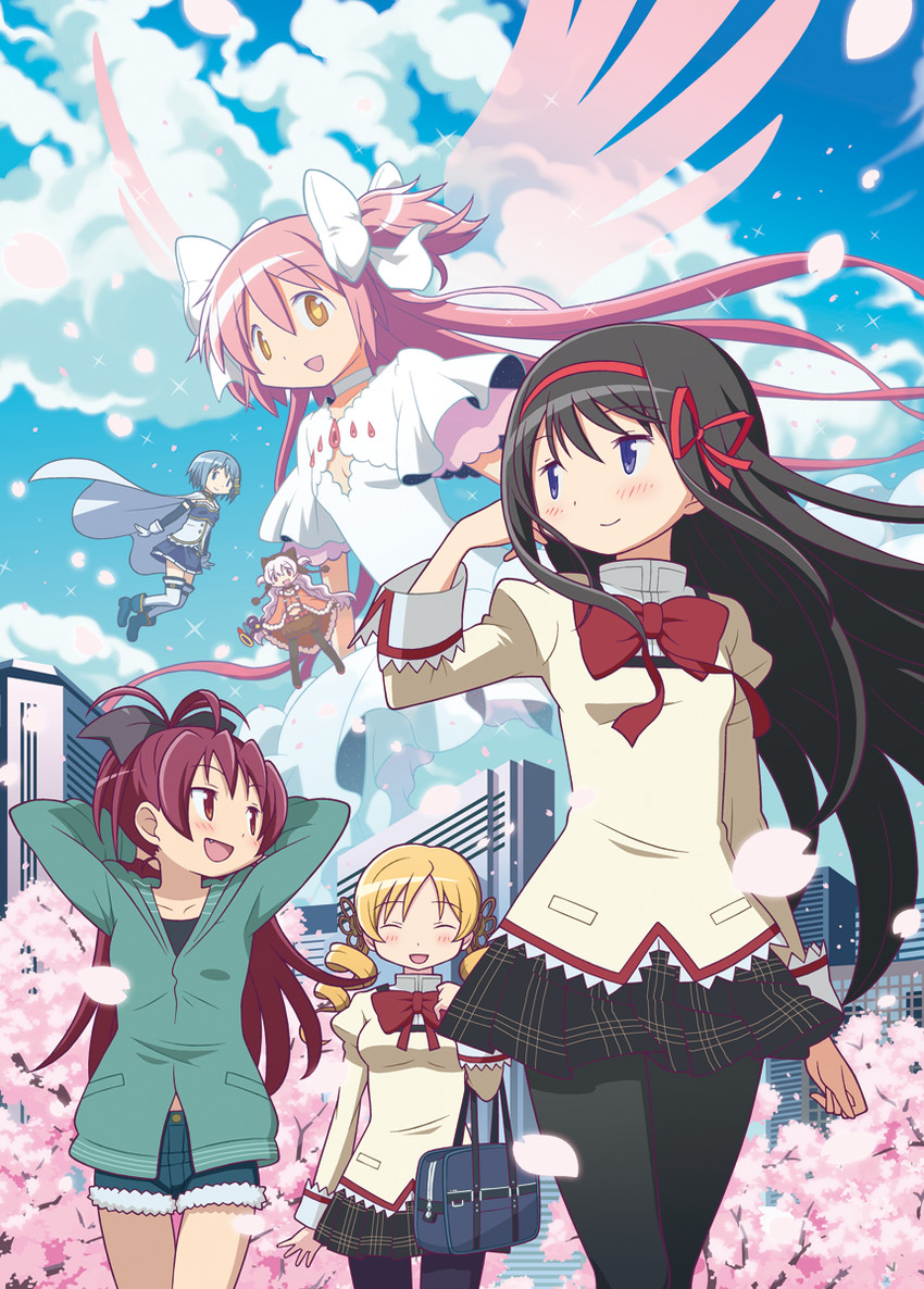 akemi homura, kaname madoka, miki sayaka, sakura kyoko, tomoe mami, and 2 more (mahou shoujo madoka magica and 1 more) drawn by gecchu