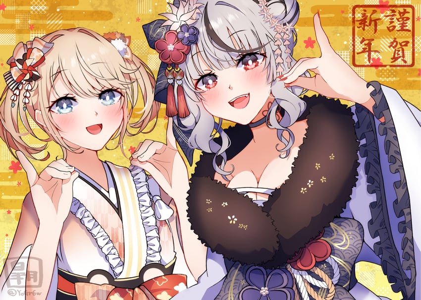 sakamata chloe and kazama iroha (hololive) drawn by satsuki_(pixiv_742410)