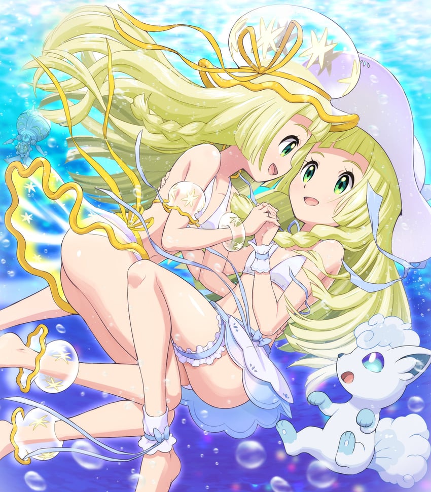 alolan vulpix, nihilego, magearna, and lillie (pokemon and 1 more) drawn by pokemoa