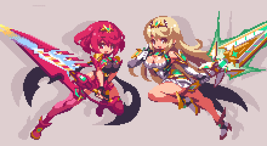 pyra and mythra (xenoblade chronicles and 1 more) drawn by sakuemon
