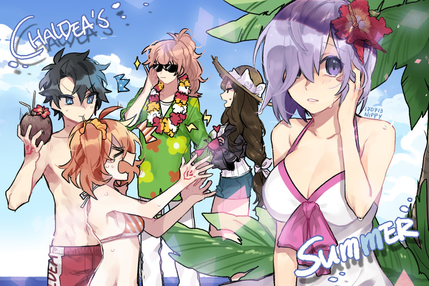 mash kyrielight, fujimaru ritsuka, leonardo da vinci, and romani archaman (fate and 1 more) drawn by nippy