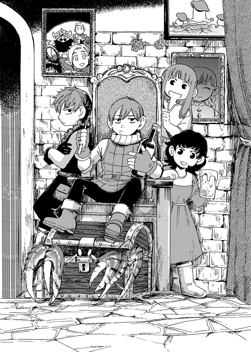 marcille donato, laios touden, senshi, chilchuck tims, izutsumi, and 5 more (dungeon meshi) drawn by petermann