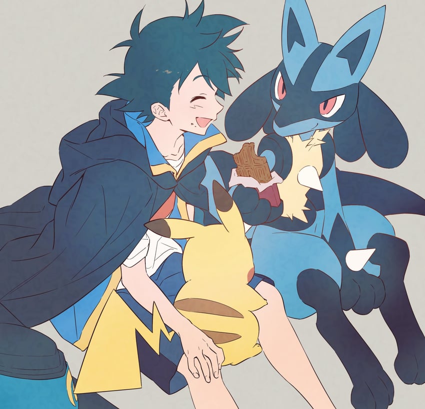 pikachu, ash ketchum, and lucario (pokemon and 3 more) drawn by pkgllllllv