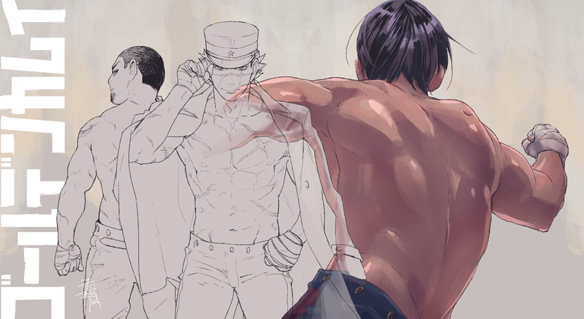sugimoto saichi, tsukishima hajime, and koito otonoshin (golden kamuy) drawn by yoshimi