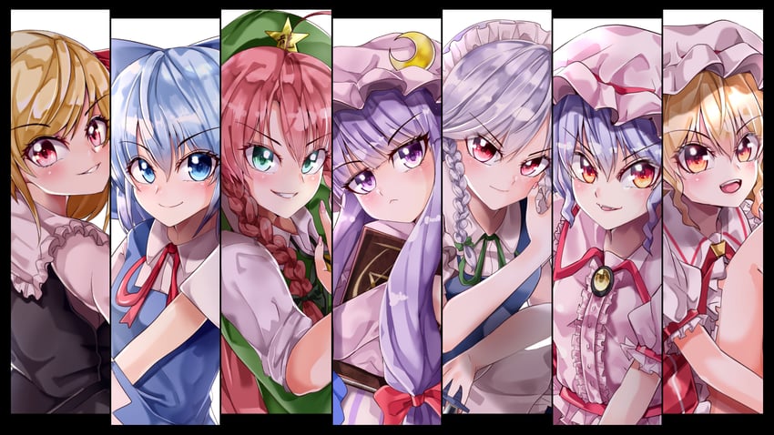 remilia scarlet, flandre scarlet, izayoi sakuya, cirno, patchouli knowledge, and 2 more (touhou and 1 more) drawn by mahoro_(minase_mahoro)
