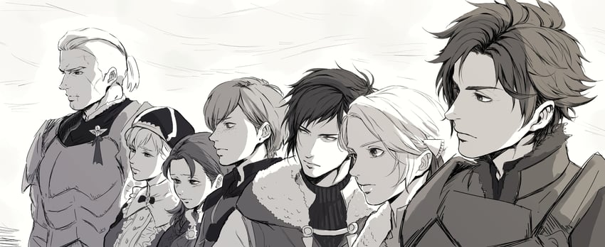 ingrid brandl galatea, sylvain jose gautier, mercedes von martritz, felix hugo fraldarius, annette fantine dominic, and 2 more (fire emblem and 1 more) drawn by s3junk