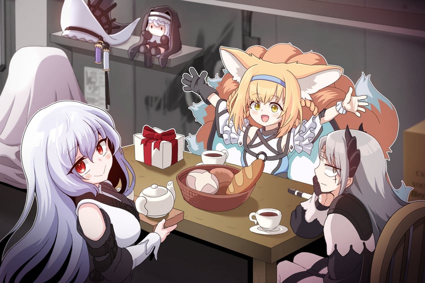 suzuran, specter, irene, and specter the unchained (arknights) drawn by riffle_hunter