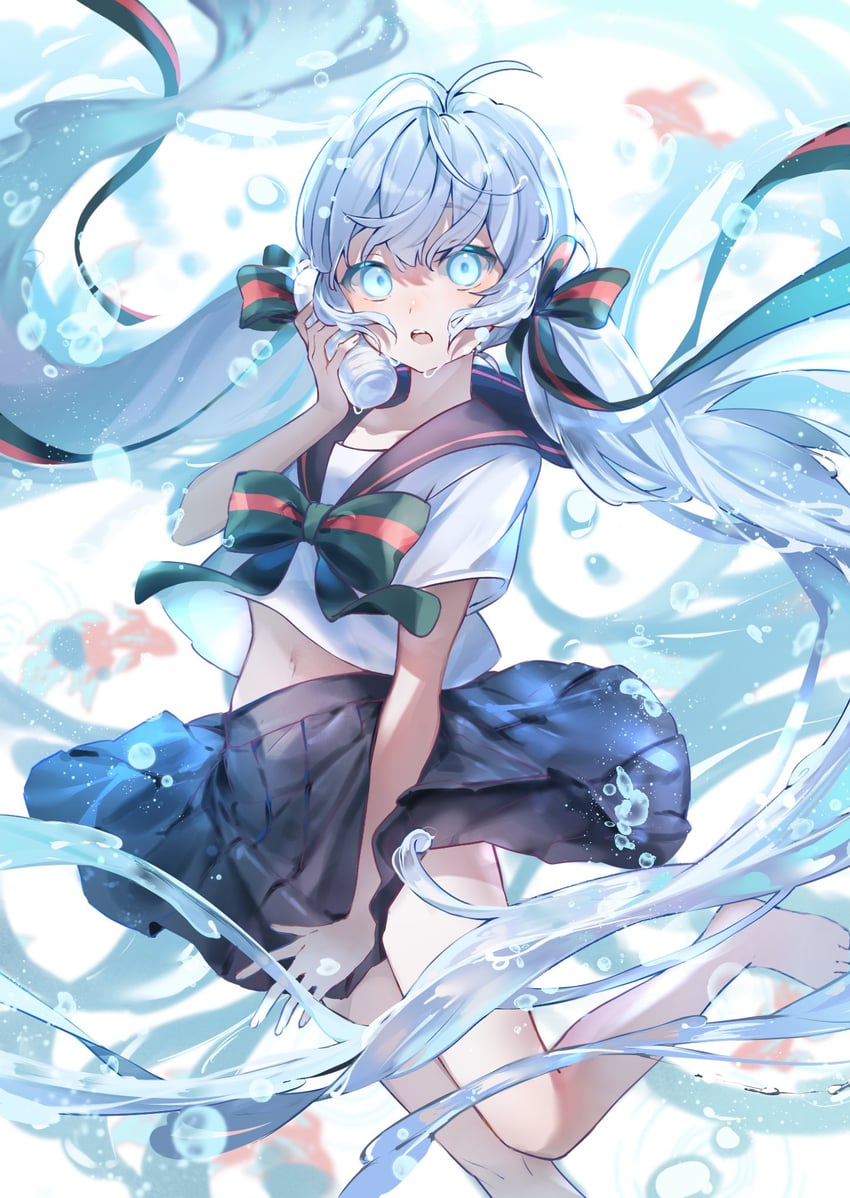 hatsune miku and bottle miku (vocaloid) drawn by murumuru_(pixiv51689952)