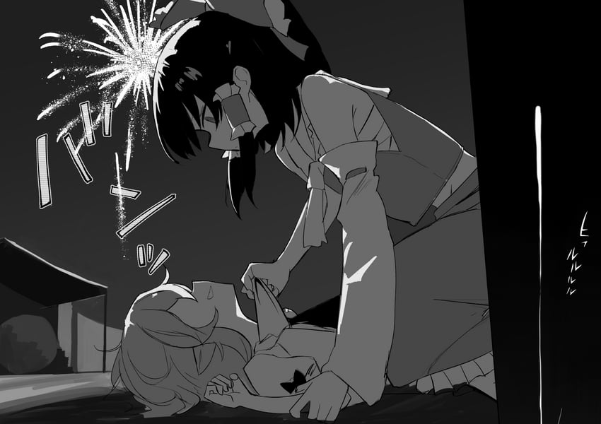 hakurei reimu and remilia scarlet (touhou) drawn by ririo_(mitsumatario)
